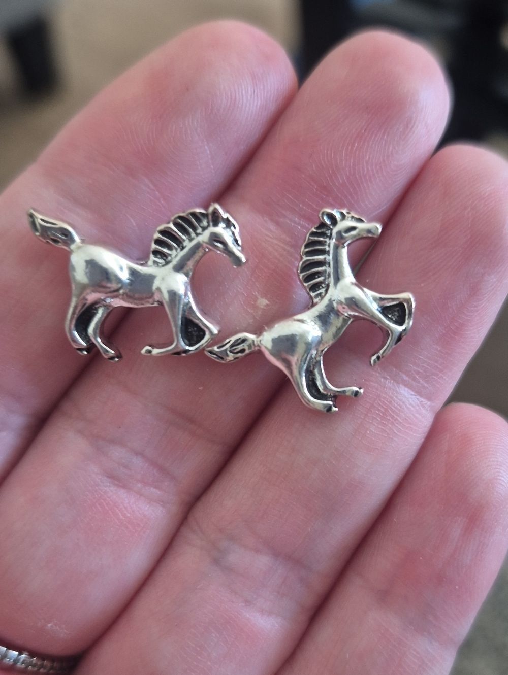 Silver Tone Dainty Western Horse Stud Earrings